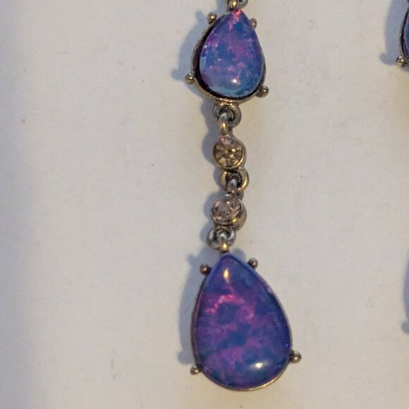 LC LIZ CLAIBORNE Faux Black Opal Rhinestone Dangle Drop Pierced Earrings - Picture 3 of 8